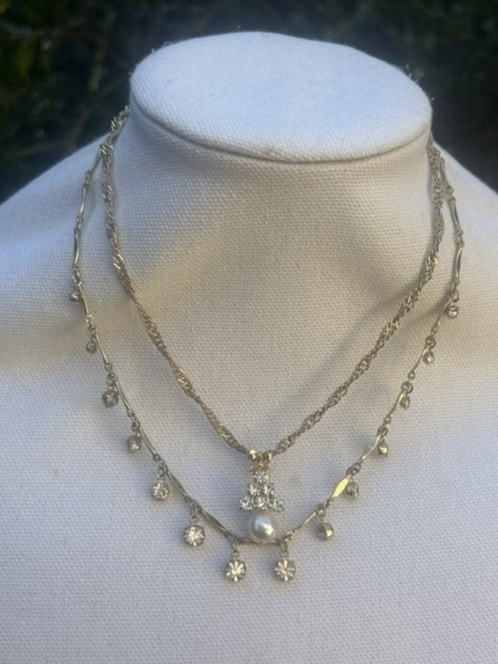 2-LOT Gold Rhinestone Pearl Vintage NECKLACES
